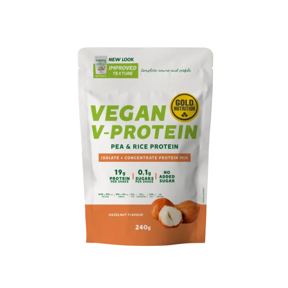 Pudra Proteica Vegetala V-Protein, 240 g,  Alune de padure, Gold Nutrition