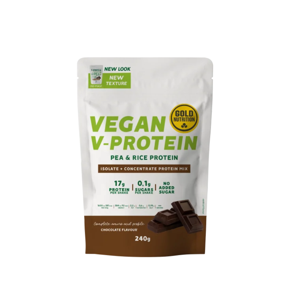 Pudra Proteica Vegetala cu aroma de ciocolata V-Protein, 240 g, Gold Nutrition