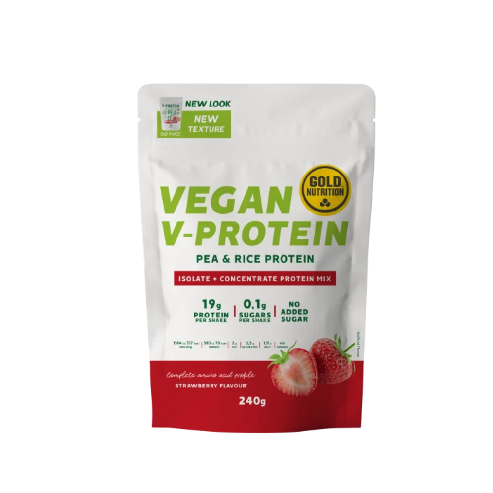 Pudra Proteica Vegetala cu aroma de capsuni V-Protein, 240 g, Gold Nutrition
