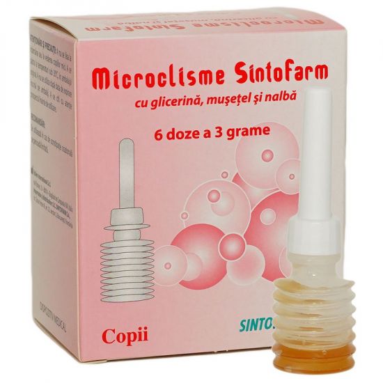 Microclisme pentru copii cu glicerina musetel si nalba, 6 bucati, Sintofarm