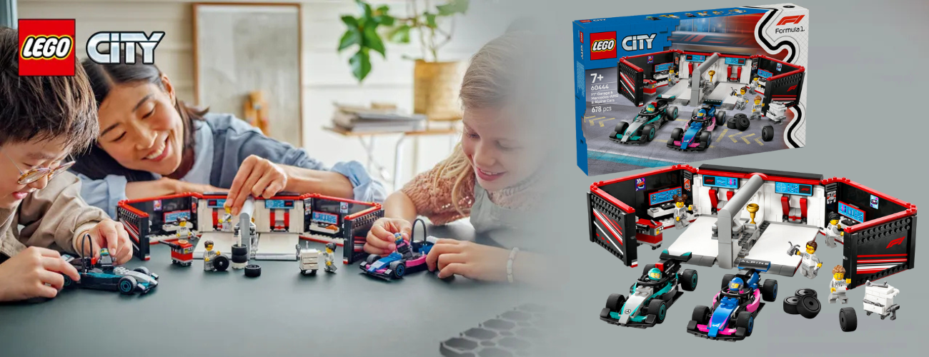 LEGO City Garaj F1 și mașini Mercedes-AMG și Alpine