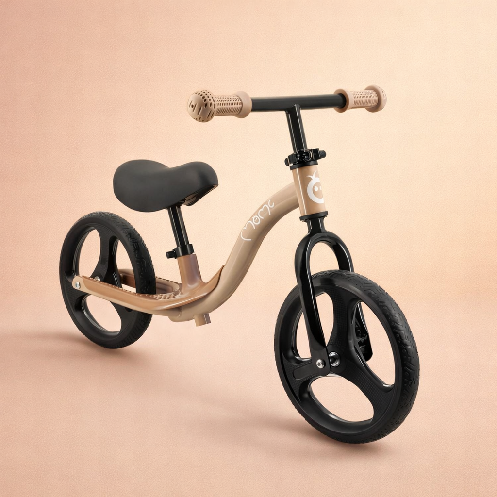 Bicicleta fara pedale Isoka beige Momi pentru copii de la 2 ani, cu roti LED
