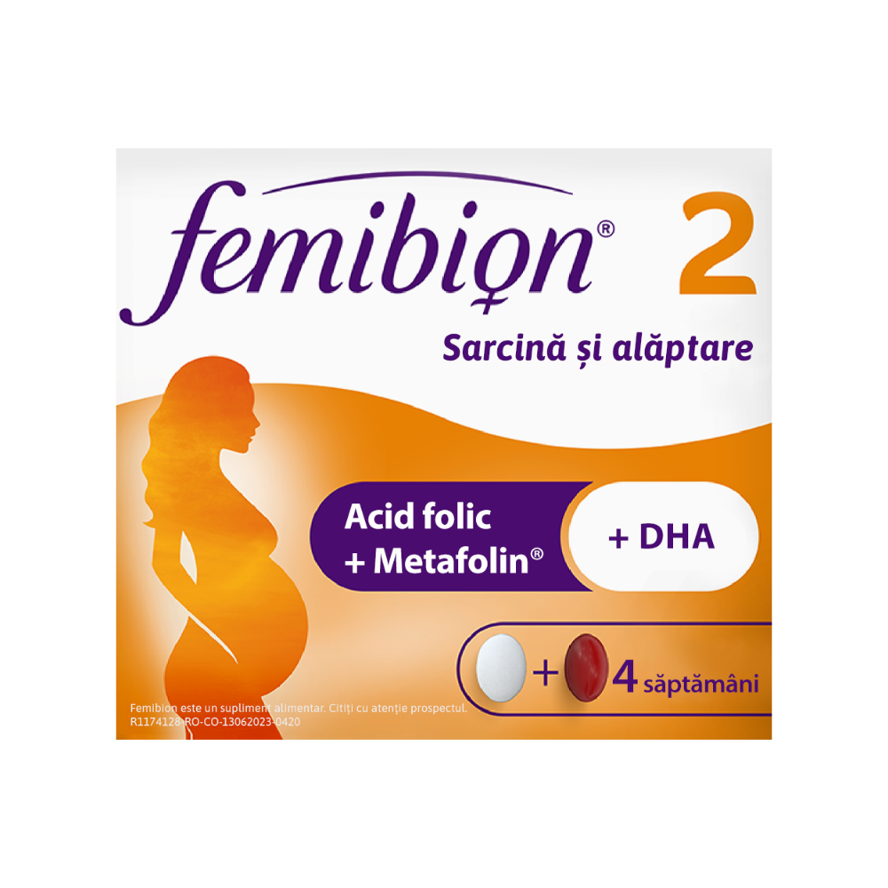 Femibion 2 sarcina si alaptare, cu Acid Folic+Metafolin si DHA, 56 comprimate, Merck