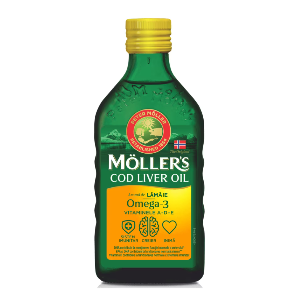 Ulei din ficat de cod cu gust de lamaie, 250 ml, Moller's