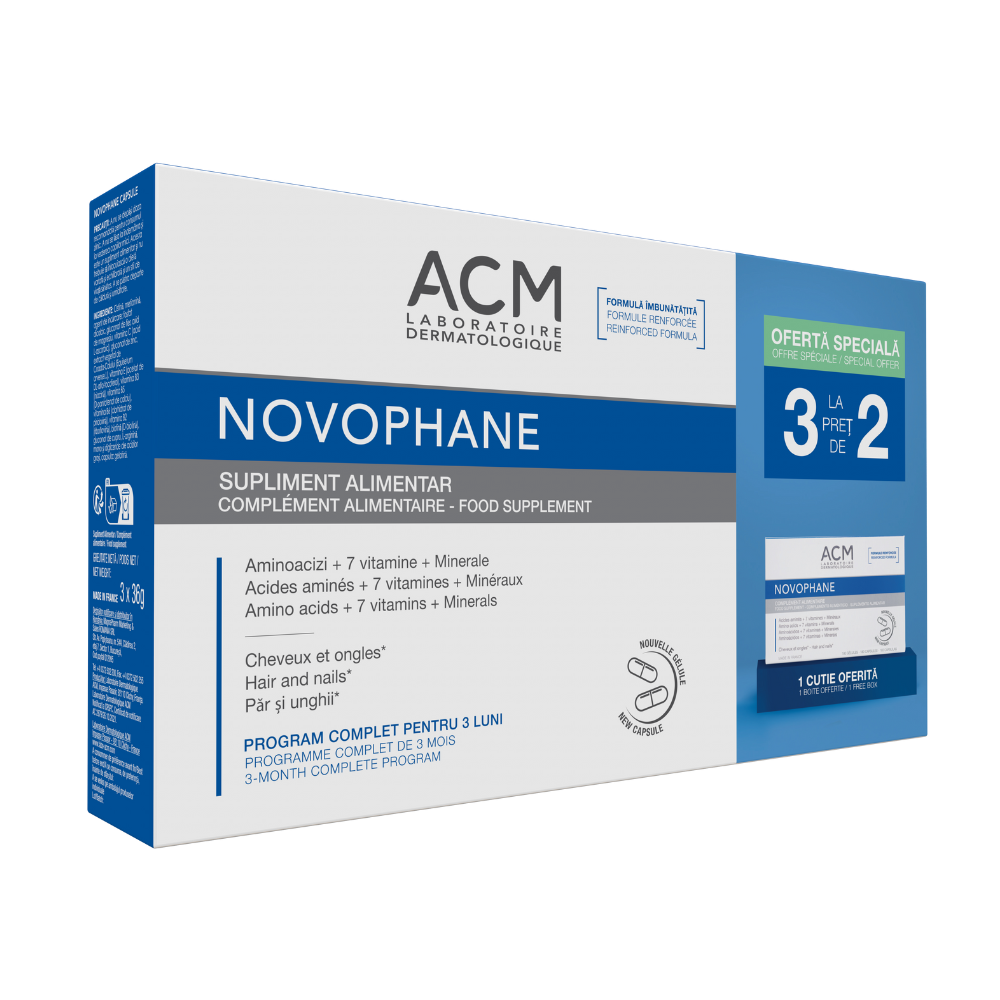 Pachet pentru unghii si par Novophane, 3 x 60 capsule, ACM