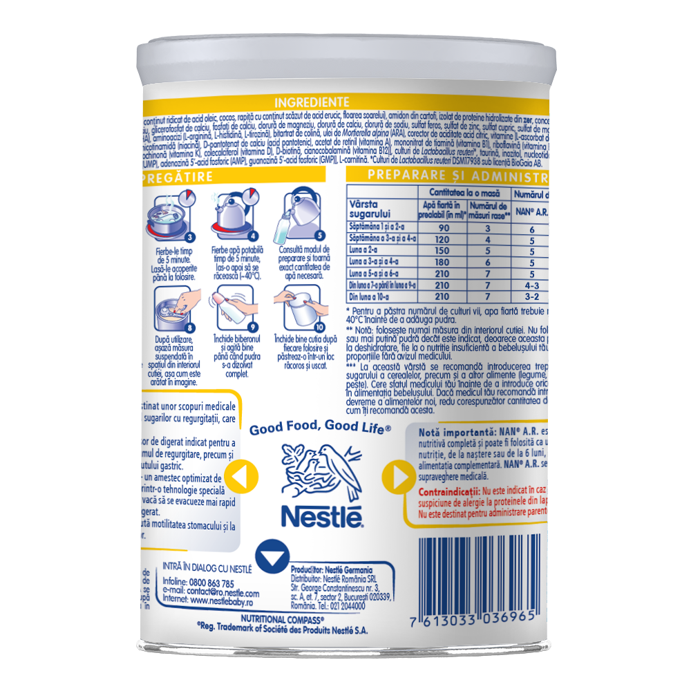 Formula speciala de lapte praf pentru regim dietetic Nan AR, +0 luni, 400 g, Nestle 534786