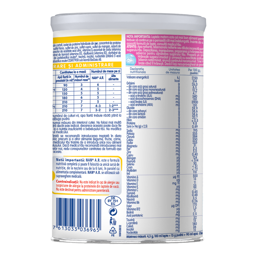 Formula speciala de lapte praf pentru regim dietetic Nan AR, +0 luni, 400 g, Nestle 534785