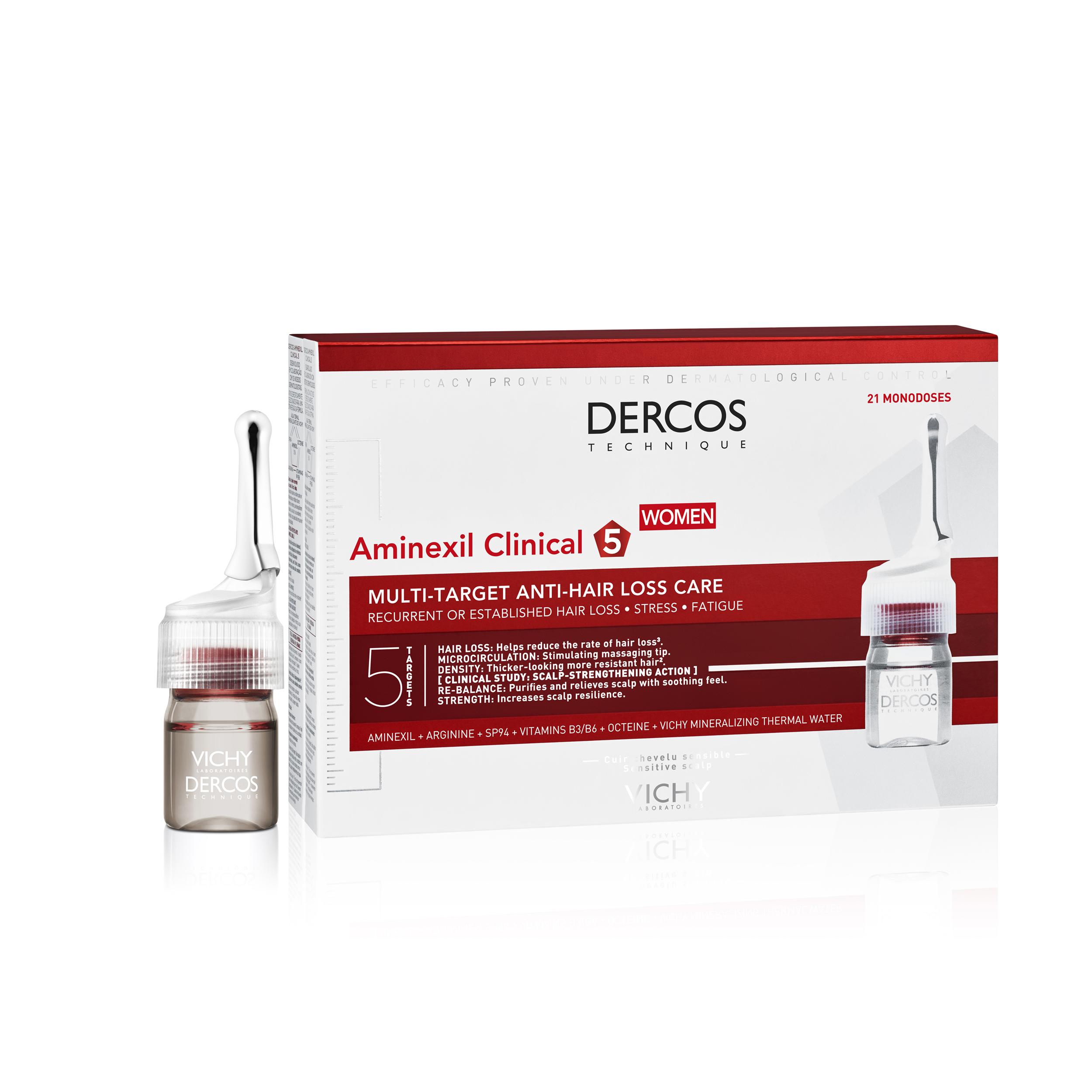 Tratament Impotriva caderii parului pentru femei Dercos Aminexil Clinical 5, 21 fiole x 6 ml, Vichy