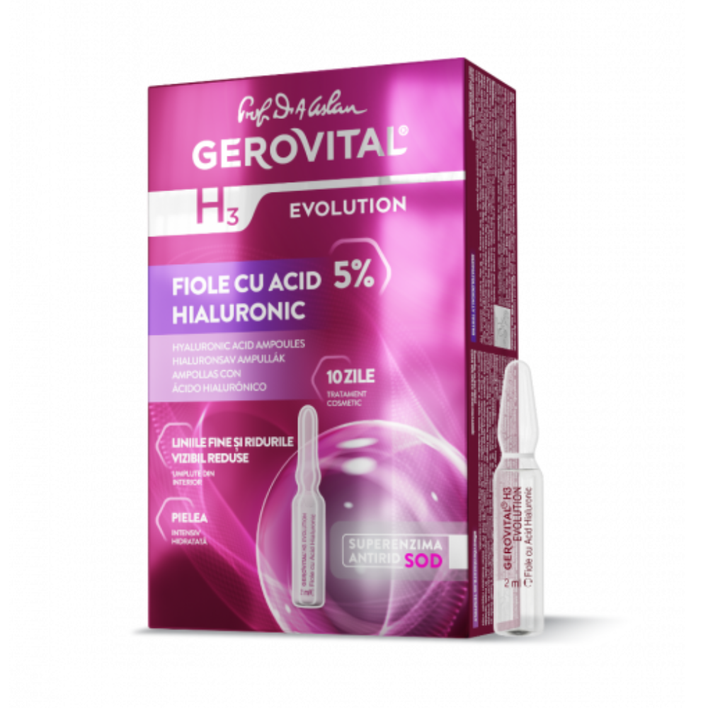 Fiole cu acid hialuronic 5% H3 Evolution, 10 fiole x 2 ml, Gerovital