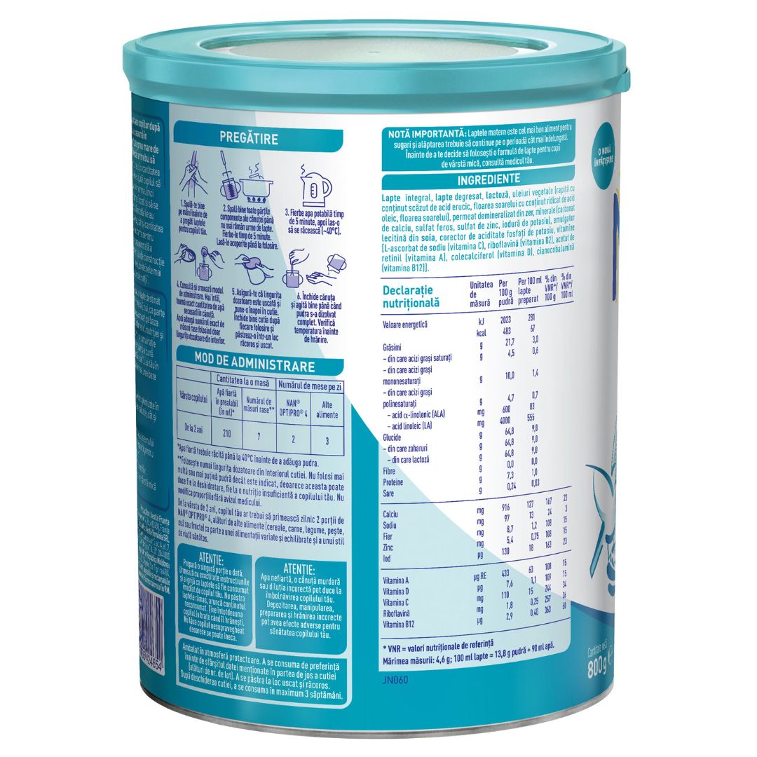 Formula de lapte Nan 4 Optipro, +2 ani, 800 g, Nestle 534627