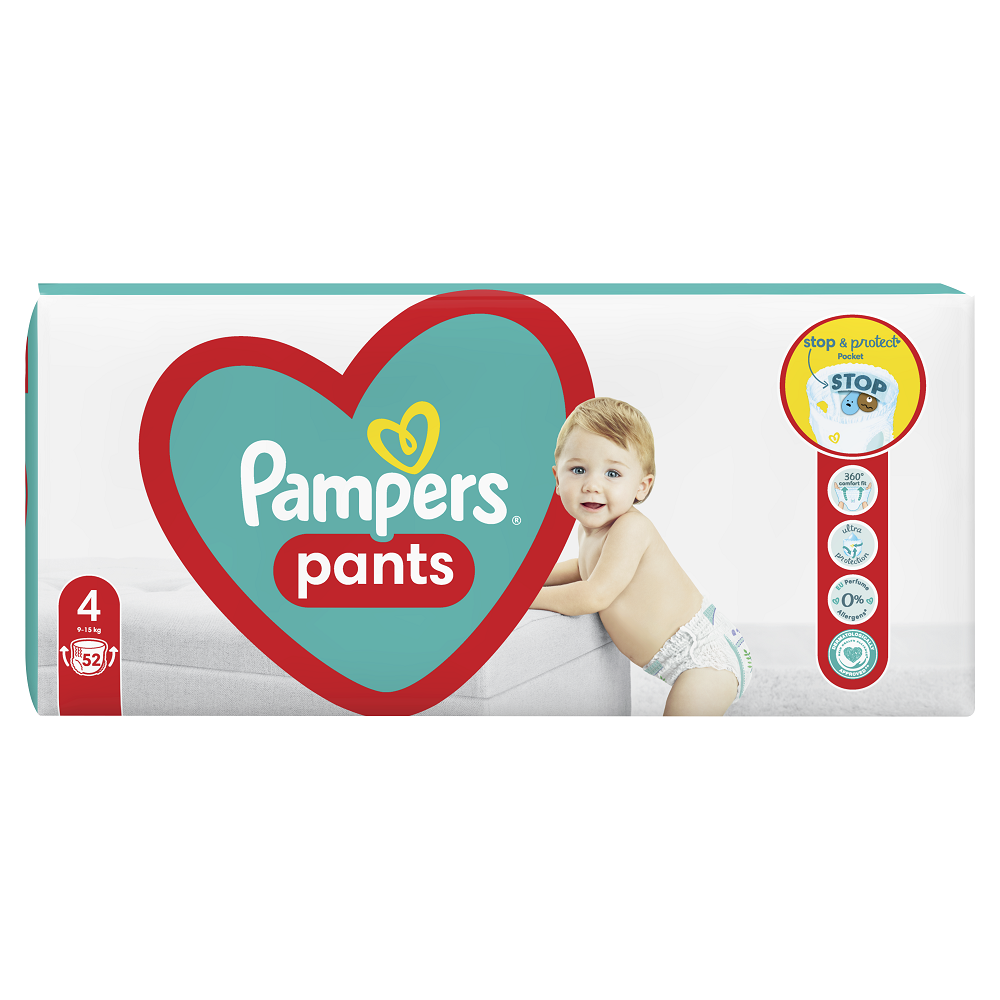 Scutece Pants Stop&Protect, Nr. 4, 9-15 kg, 52 buc, Pampers