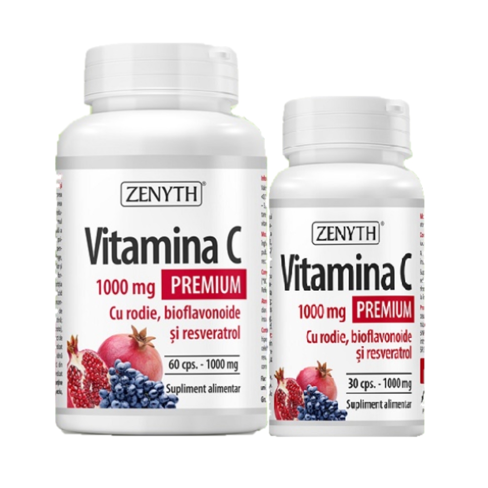 Pachet Vitamina C Premium cu rodie, 1000 mg, 60+30 capsule, Zenyth