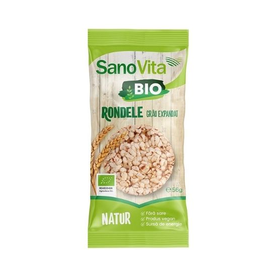 Rondele simple Bio din grau expandat, 56 g, Sanovita
