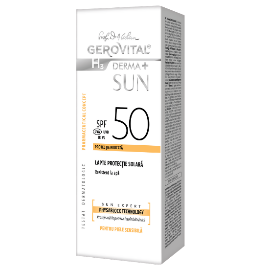Lapte protectie solara GH3 derma+sun SPF 50, 150ml, Gerovital