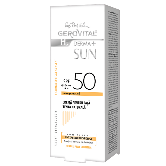Crema pentru fata cu tenta naturala GH3 Derma+Sun SPF 50, 50ml, Gerovital	     