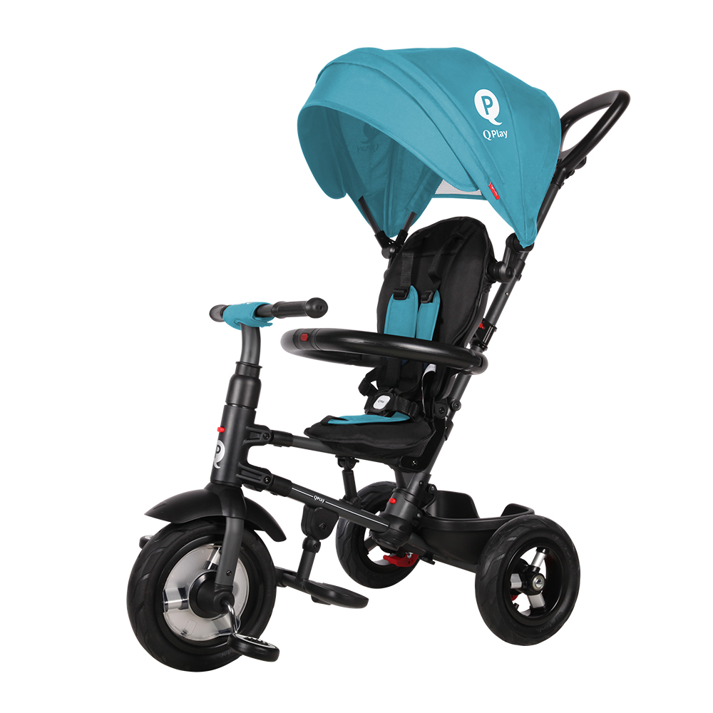 Tricicleta pliabila pentru copii Rito Rubber, Albastru Deschis, Qplay