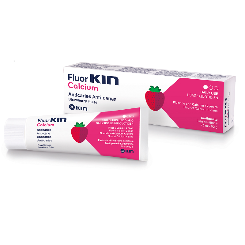  Pasta de dinti pentru copii cu aroma de capsuni Fluor Kin Calcium, 75 ml, Laboratorios Kin