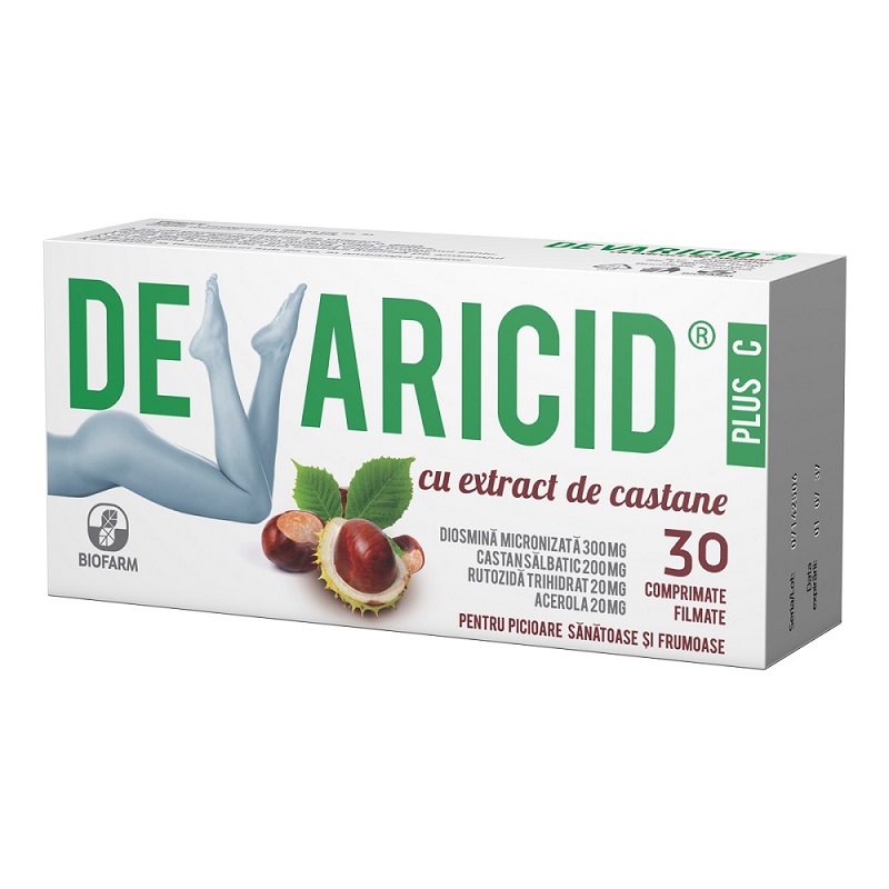 Devaricid Plus C cu extract de castane, 30 comprimate, Biofarm