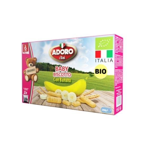 Biscuiti Bio cu banane, 2x125g, +6 luni, Adoro