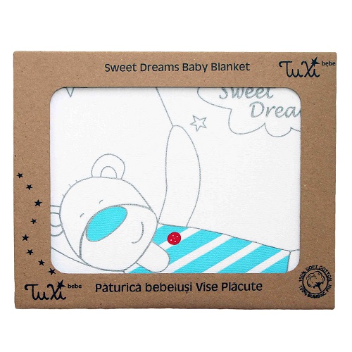 Paturica Sweet Dreams, 70x90 cm, Urs Alb-Albastru, Tuxi Brands