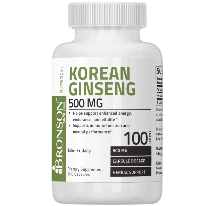 Ginseng Korean 500 mg, 100 capsule, Bronson 