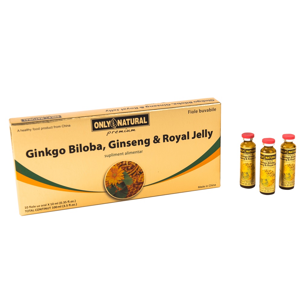Ginkgo Biloba si Ginseng, 10 fiole x 10 ml, Only Natural