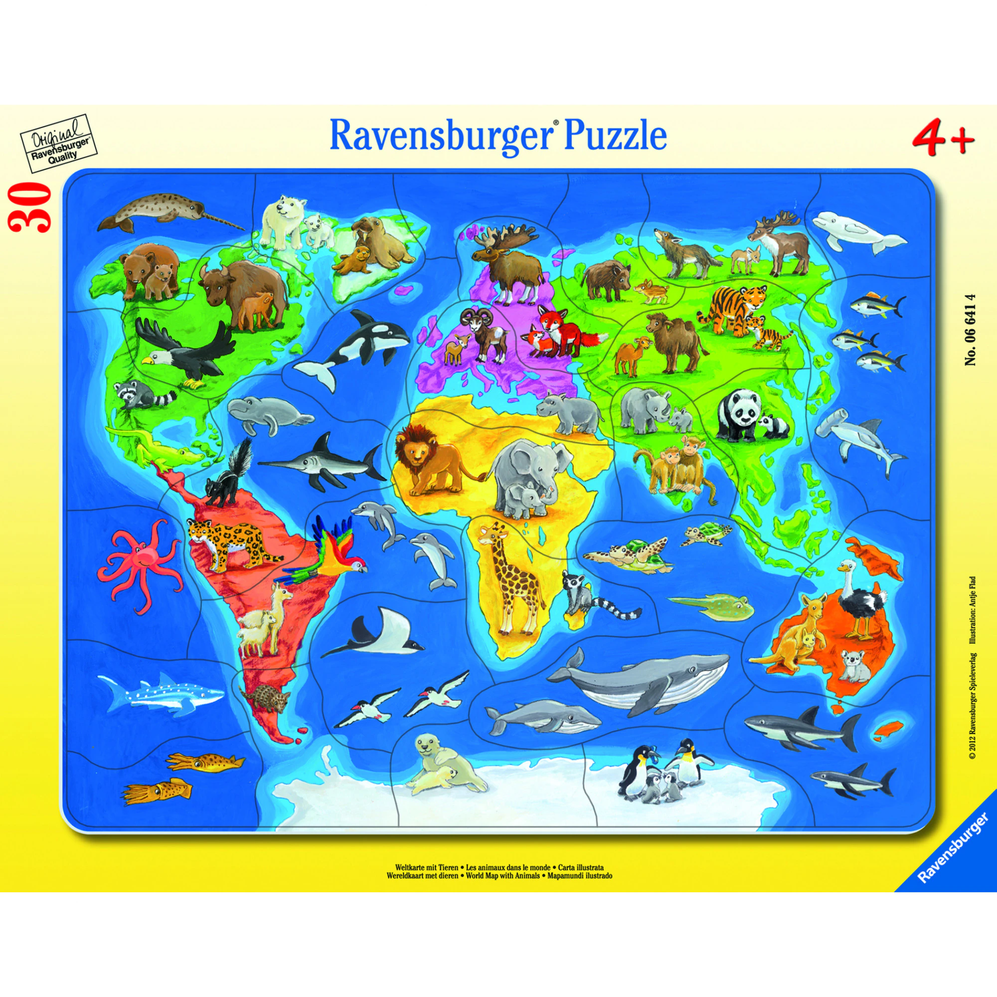 Puzzle Harta lumii cu animale, 30 piese, Ravensburger