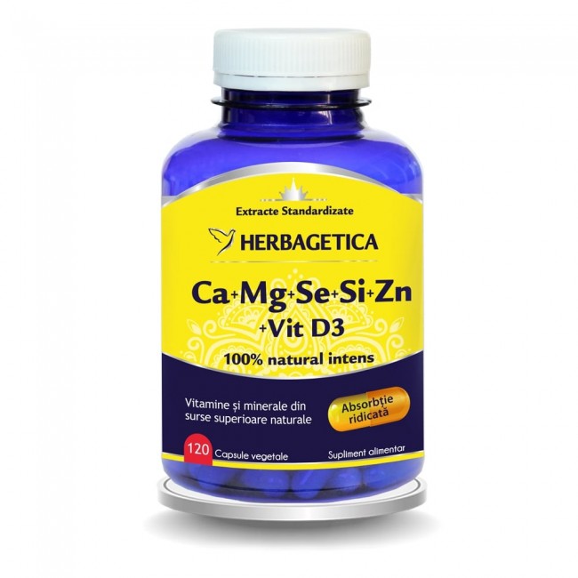 Ca+Mg+Se+Si+Zn cu Vit D3, 120 capsule, Herbagetica