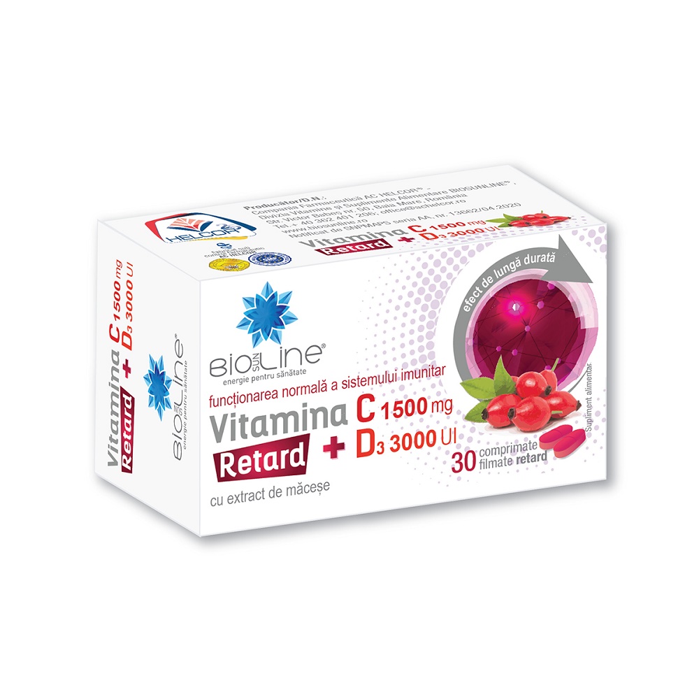  Vitamina C 1500 mg cu D3 3000 UI Retard, 30 comprimate, BioSunLine