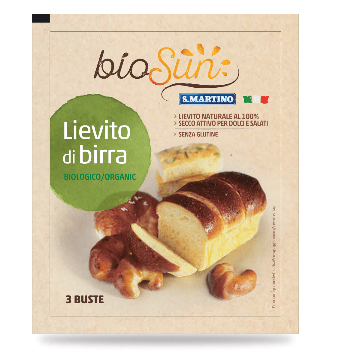 Drojdie uscata activa de bere fara gluten Biosun, 27 gr, 3 plicuri, S.Martino