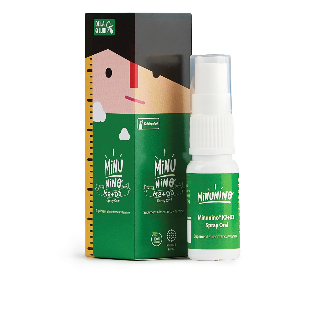 Spray Oral K2 si D3 pentru sugari si copii Minunino, 12.5 ml, Medimow