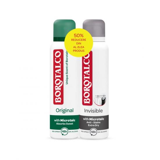 Pachet deodorant Spray Original 150ml + Spray Invisible Dry 150ml -50%, Borotalco