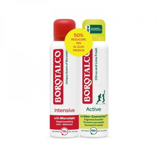 Pachet deodorant Spray Intensive 150ml + Spray Active Citrus & Lime 150ml -50%, Borotalco