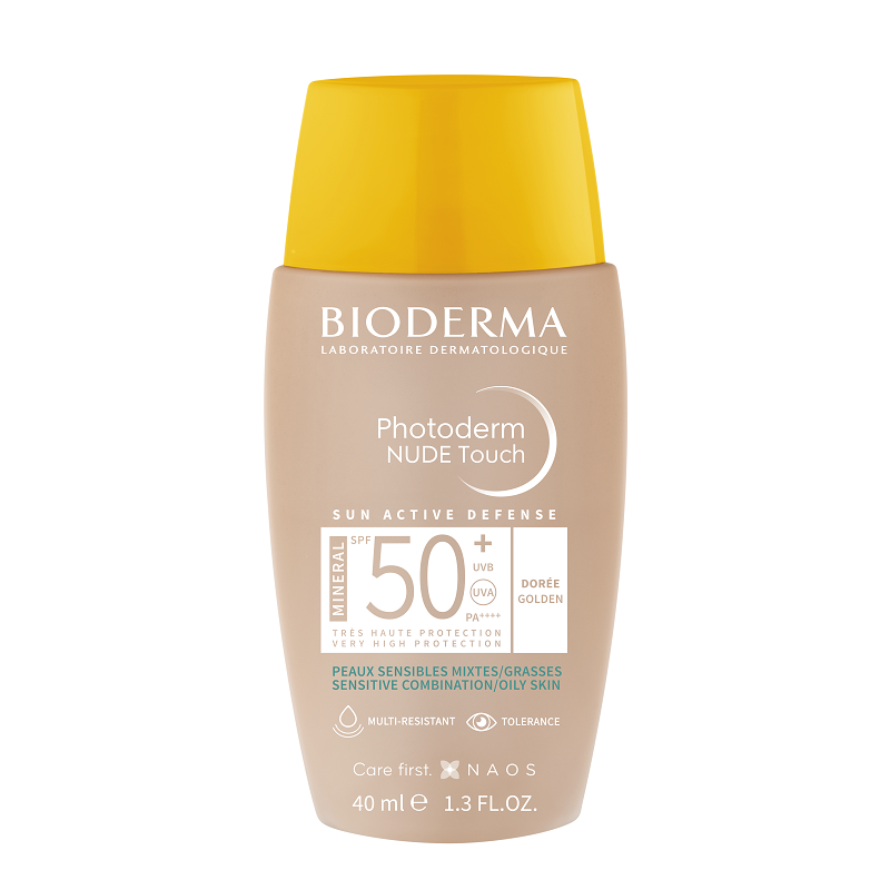 Fluid crema pentru piele mixta si grasa SPF 50+ Photoderm Nude Touch, 40 ml, Golden, Bioderma