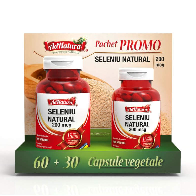 Pachet Seleniu Natural 200 mcg, 60 + 30 capsule, ADNatura