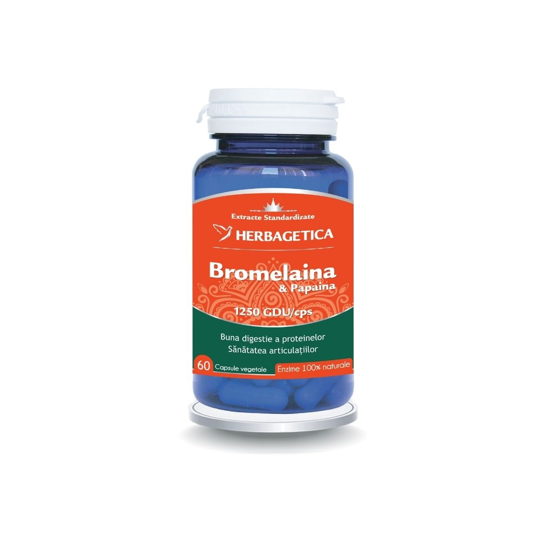 Bromelaina si Papaina, 60 capsule, Herbagetica