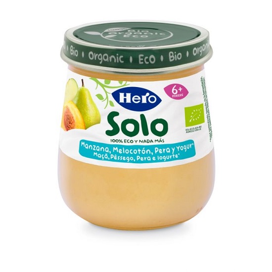 Iaurt Eco din piersica si para, Solo, 6 luni+, 120 gr, Hero Baby