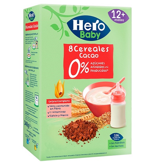 8 Cereale cu Cacao, +12 luni, 340 gr, Hero Baby