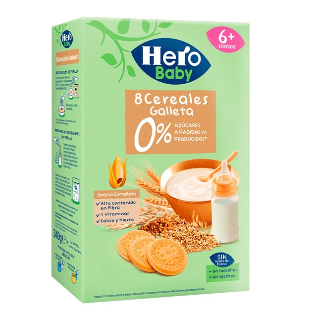 8 Cereale cu biscuiti, +6 luni, 340 gr, Hero Baby