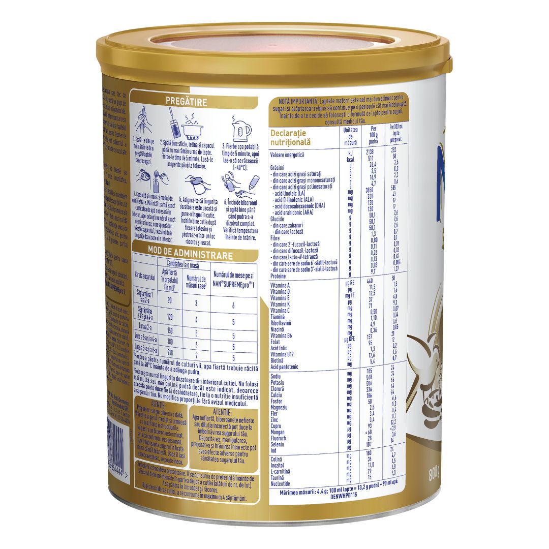 Formula de lapte praf Nan 1 Supreme Pro, +0 luni, 800 g, Nestle 534666