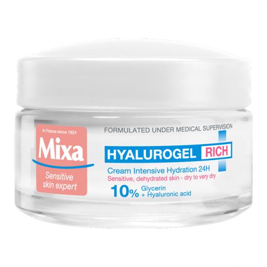 Crema intens hidratanta 24h cu acid hialuronic pentru piele uscata si foarte uascata Hyalurogel Rich, 50 ml, Mixa