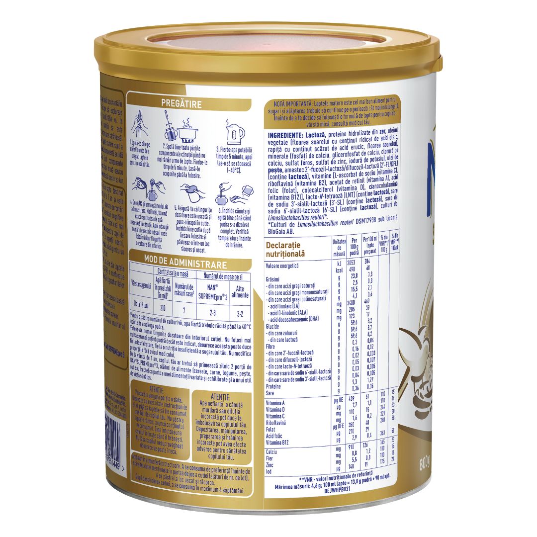 Formula de lapte praf Nan 3 Supreme Pro, + 12 luni, 800 g, Nestle 534672