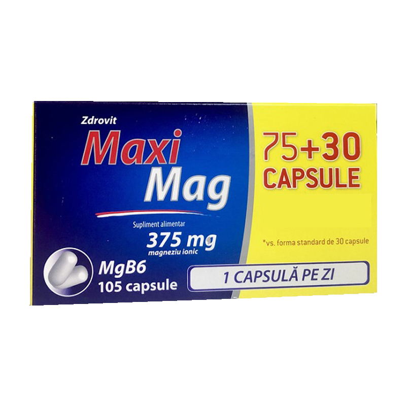 MaxiMag 375 mg, 75 capsule+30 capsule, Zdrovit