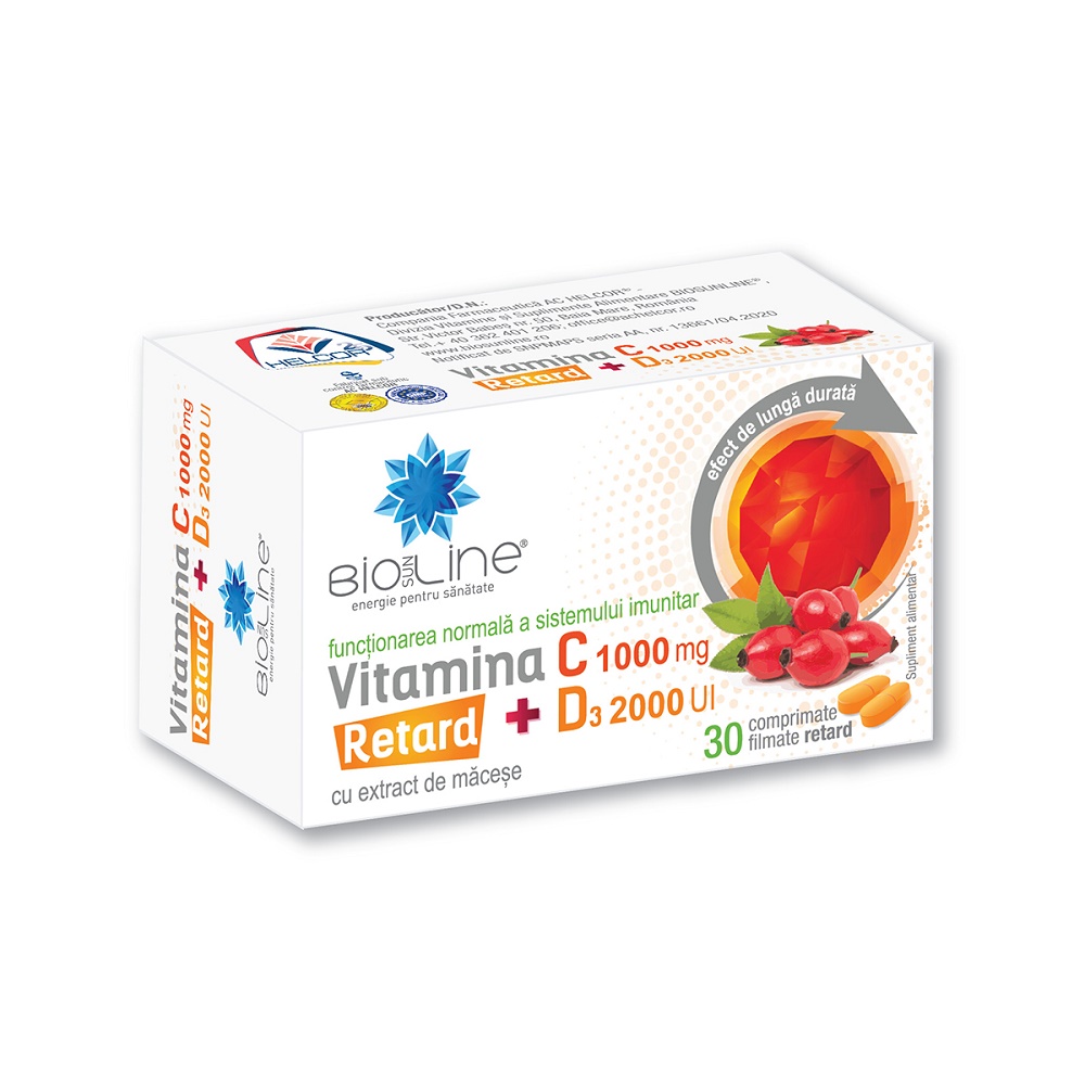 Vitamina C 1000 mg cu D3 2000 UI Retard, 30 comprimate filmate, BioSunLine