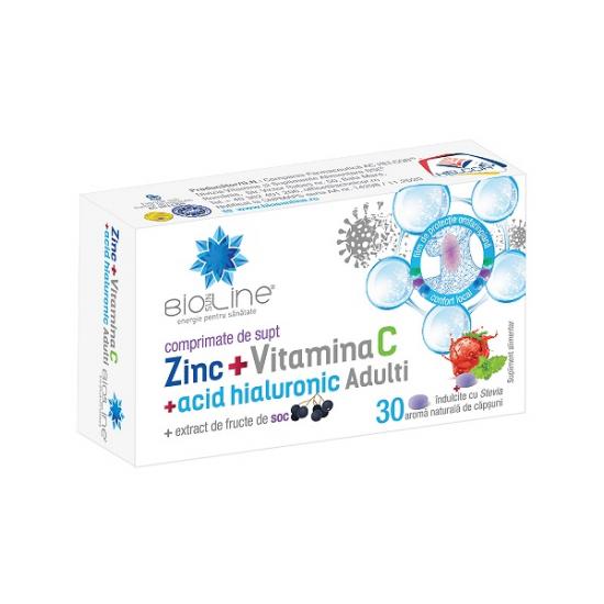 Zinc cu Vitamina C si Acid Hialuronic, 30 comprimate, BioSunLine