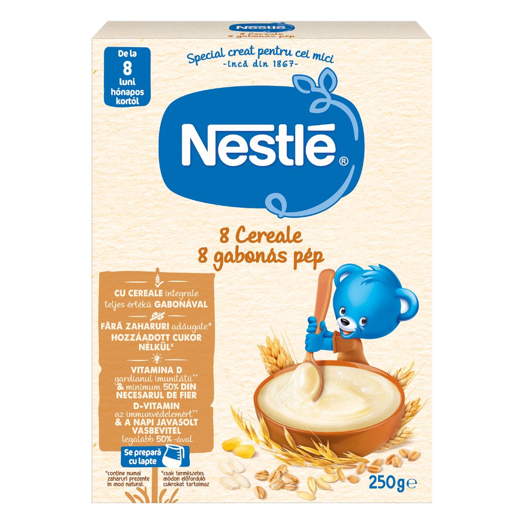 Mix 8 cereale Infant Cereals, +8 luni, 250 g, Nestle 534278