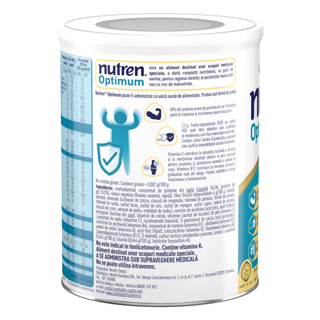 Formula de lapte praf cu aroma de vanilie Nutren Optimum, +4 ani, 400 g, Nestle 535328