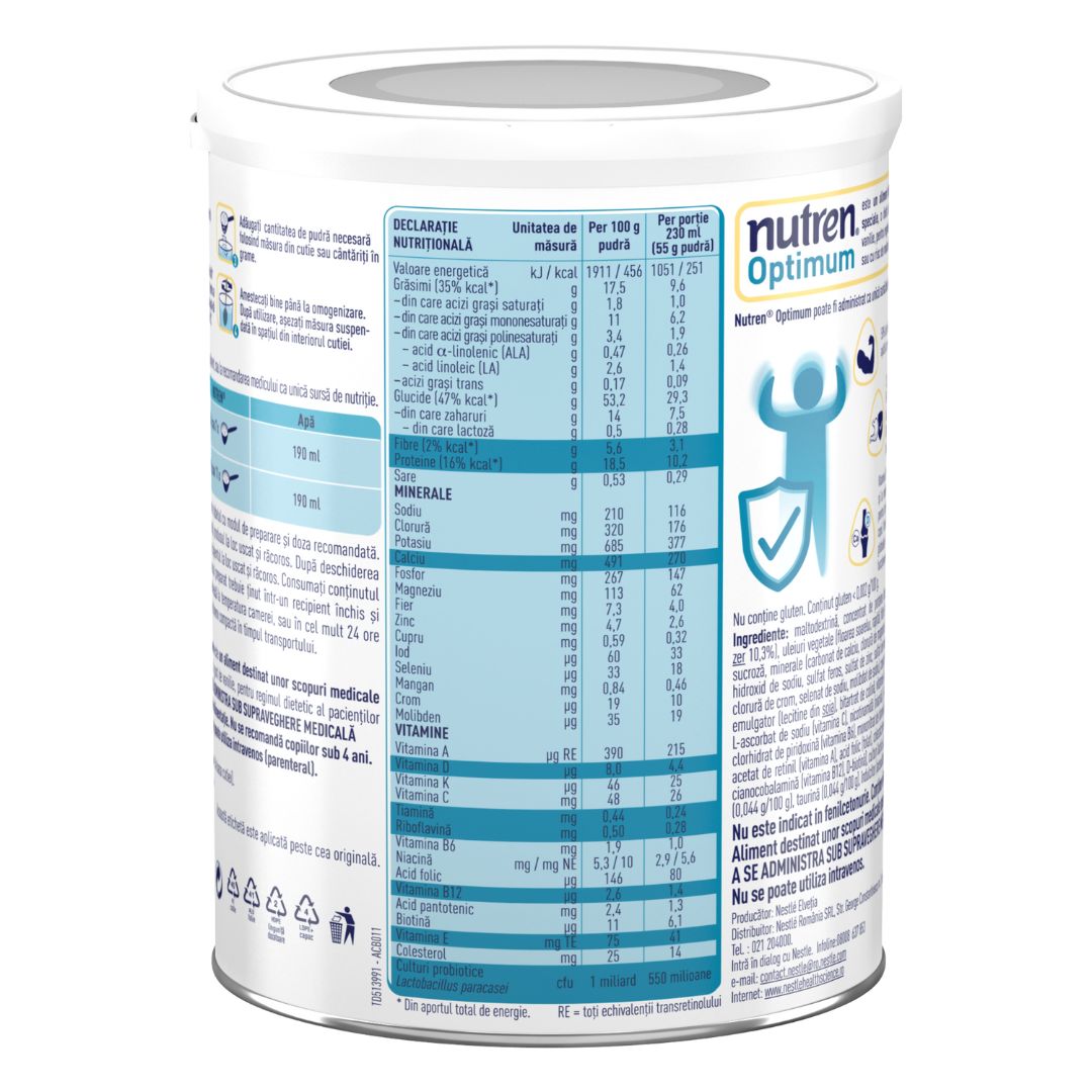 Formula de lapte praf cu aroma de vanilie Nutren Optimum, +4 ani, 400 g, Nestle 535329