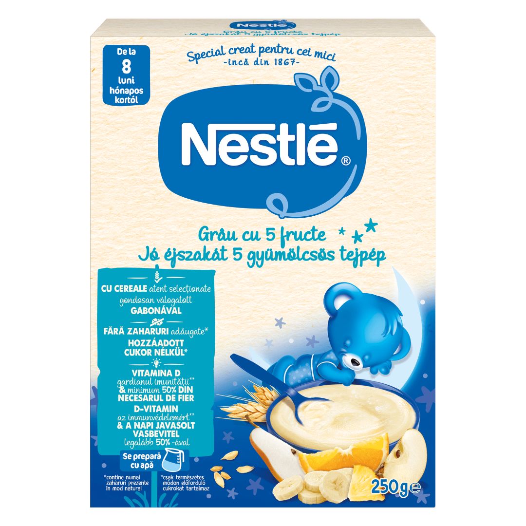 Cereale Somn Usor din grau cu 5 fructe Infant Cereals, +8 luni, 250 g, Nestle 534303