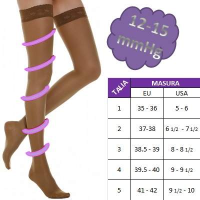 Ciorapi medicinali compresivi cu banda 12-15mmHg Sahara, Nr. 3, LadyGloria